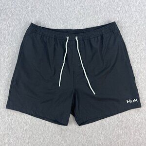Huk Capers Swim Trunks Mens XL Black Mesh Lined Pockets Drawstring Fishing